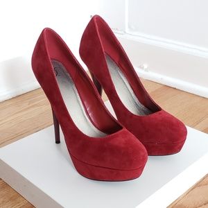 Delicious Brand Red Suede Platform Heels, Size 8